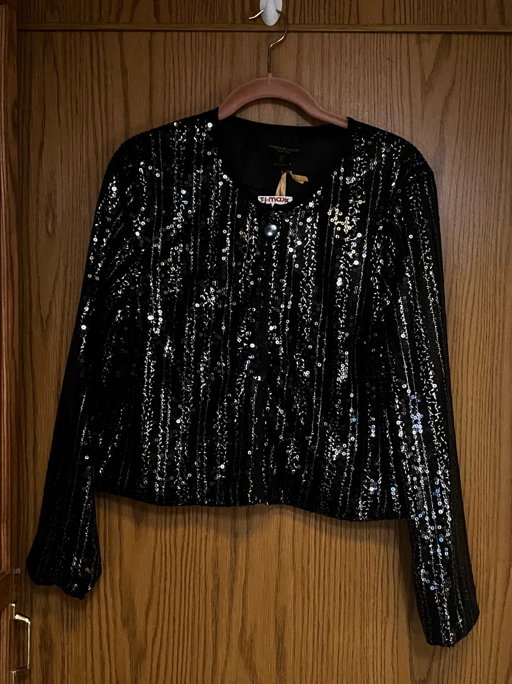 Christian Soriano NYSequin-Embellished Black Zip Evening Jacket Size Large